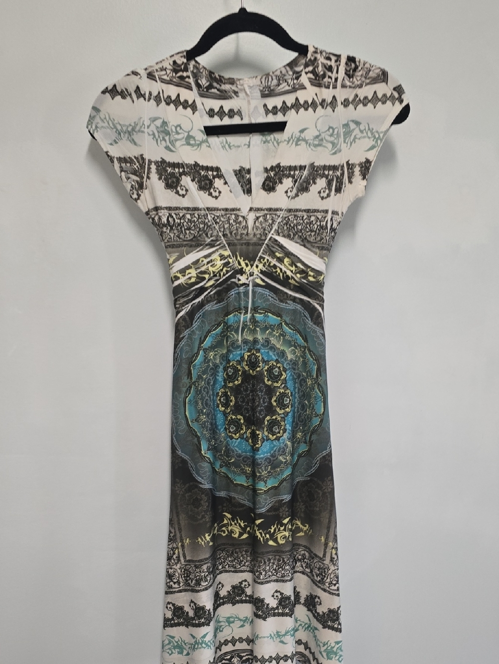 Cap-Sleeve Maxi Dress with Teal Medallion